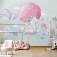 Φωτοταπετσαρία μωρού με αερόστατα σε παστέλ χρώματα