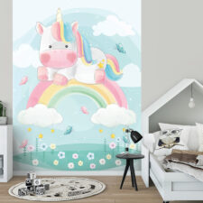 Ρομαντική φωτοταπετσαρία μωρού με ουράνιο τόξο σε απαλές αποχρώσεις