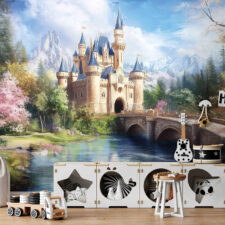 Παστέλ φωτοταπετσαρία μωρού με παραμυθένιο σκηνικό