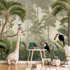 Φωτοταπετσαρία μωρού με μικρά ζωάκια σε ουδέτερους τόνους